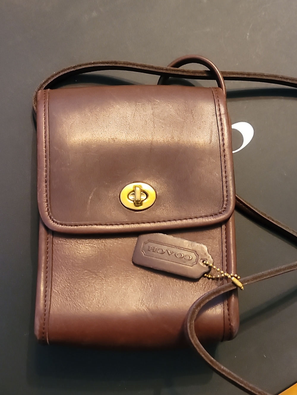 Coach Vintage Chocolate Brown Leather Crossbody with Gold Turnlock